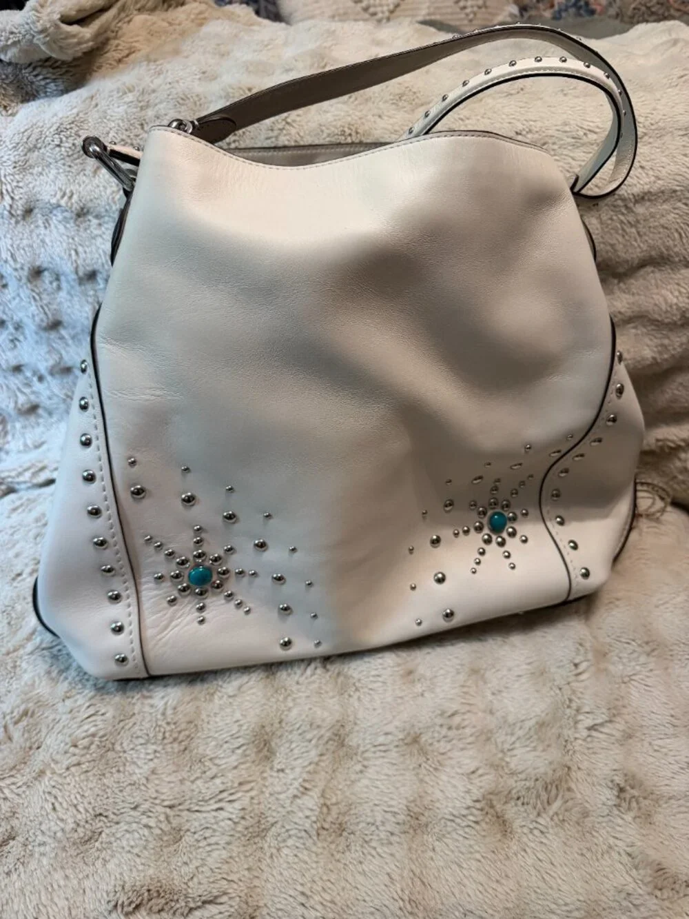 NWOT Coach Western Style Oversized Satchel Shoulder Bag White Silver Blue
